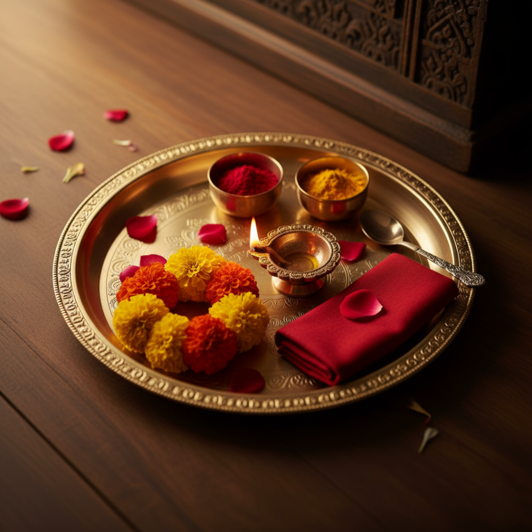 Traditional Brass Pooja Thali Set
