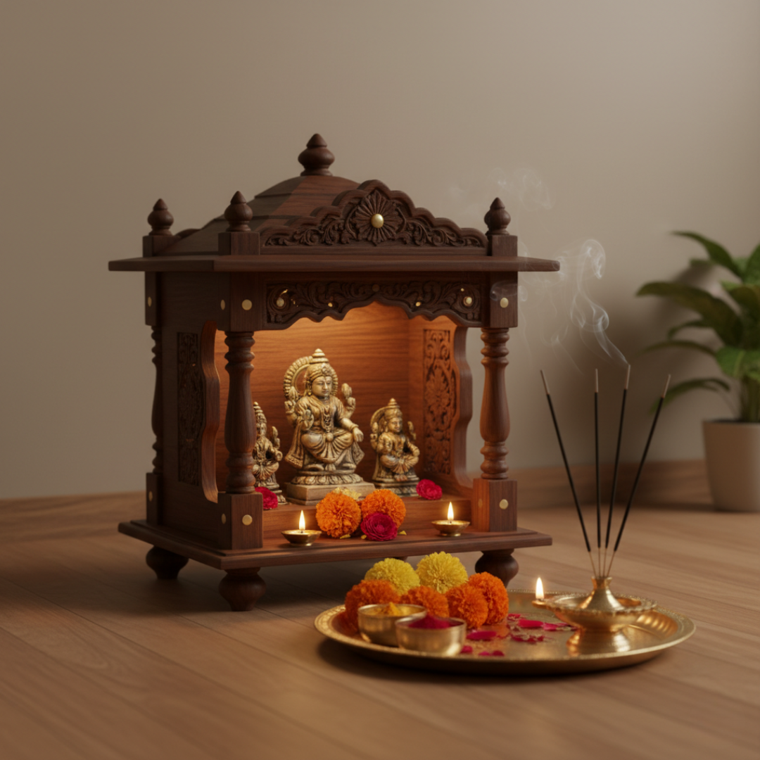 Compact Wooden Home Mandir